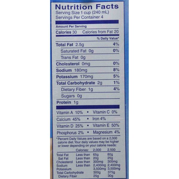 blue diamond unsweetened almond milk nutrition facts