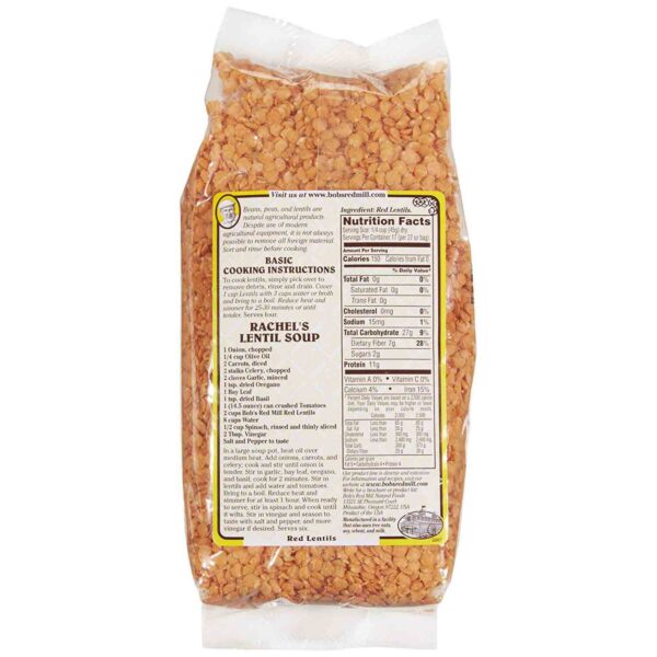 bobs red mill red lentils nutrition label