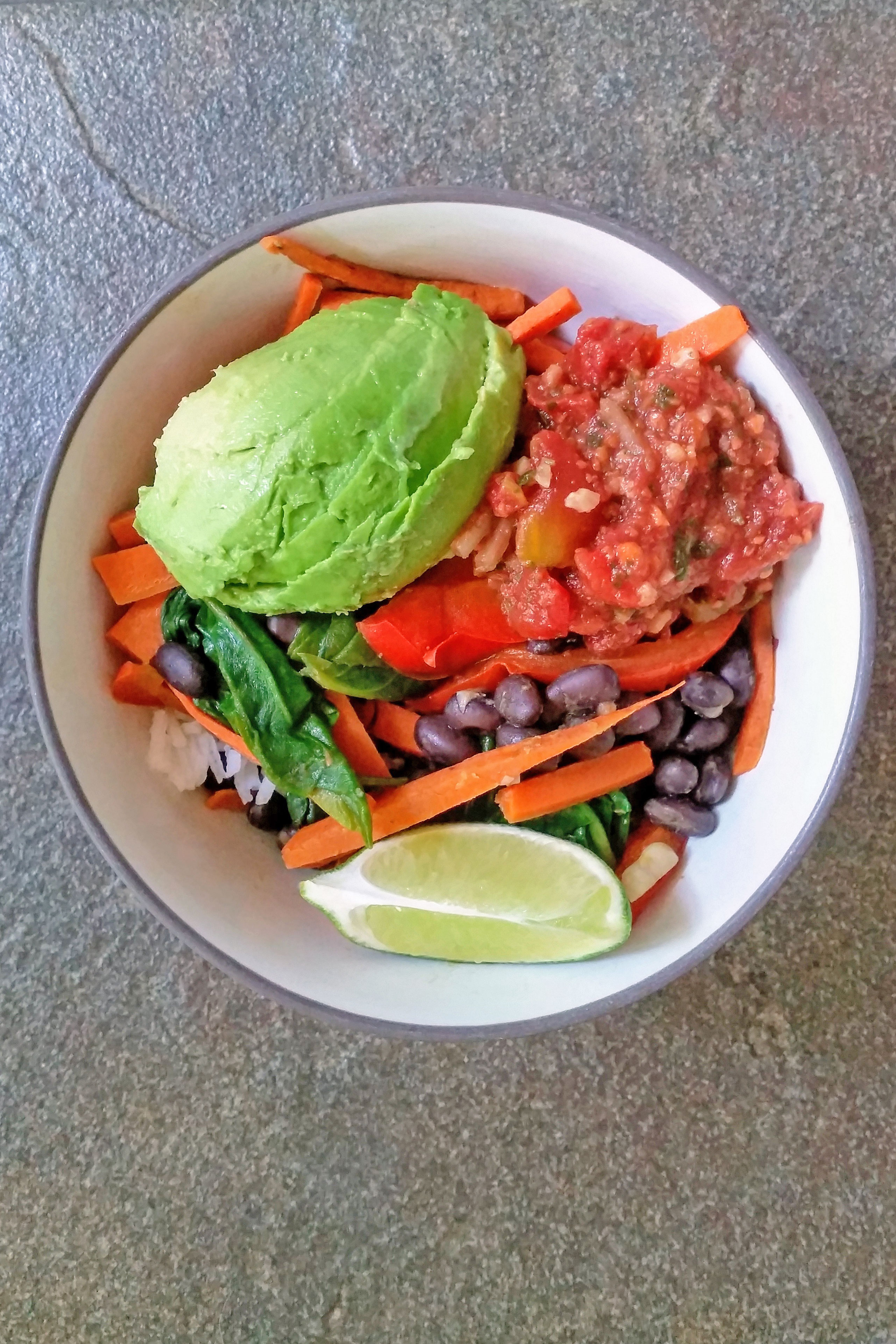 easy vegan rice and beans mexican bowl main